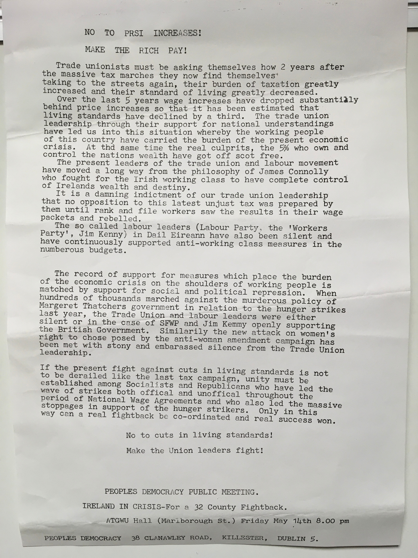 View Document: No to PRSI Increases! Make the Rich Pay! | Irish Left ...